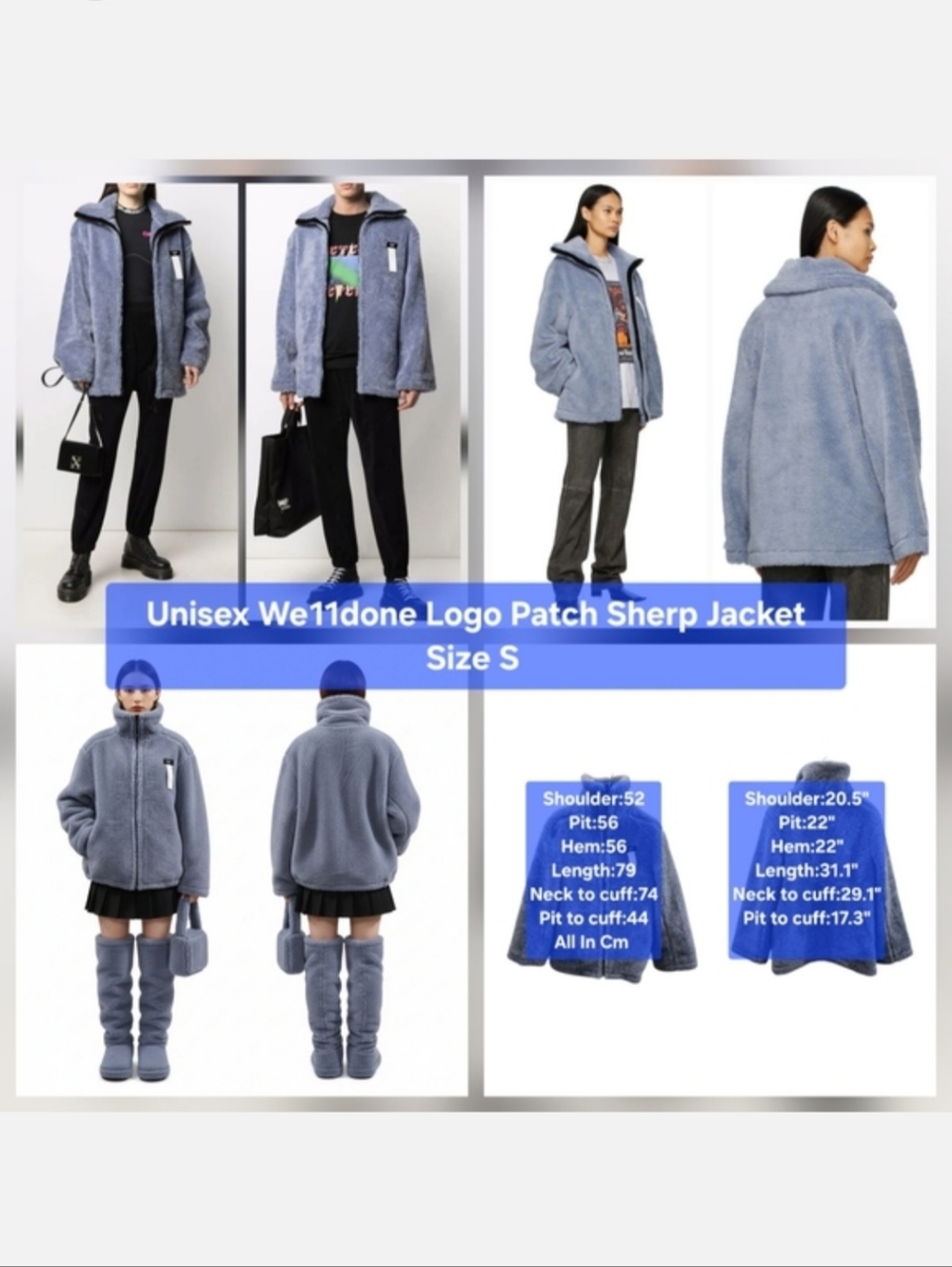 We11done Unisex Logo Patch Sherpa Jacket Size S - Oversized